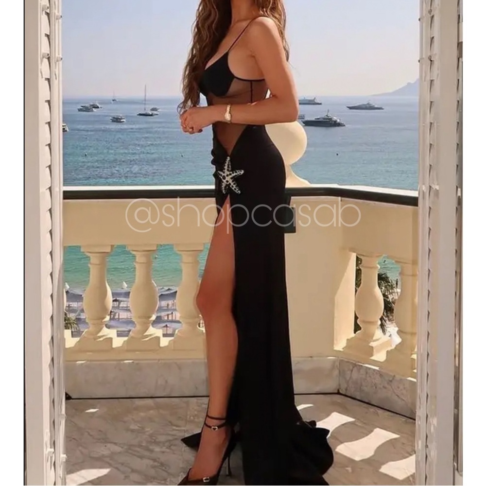 NEW💫CASA B| Starfish Bustier High Slit Draped Gown in Glamorous Black - Picture 13 of 14